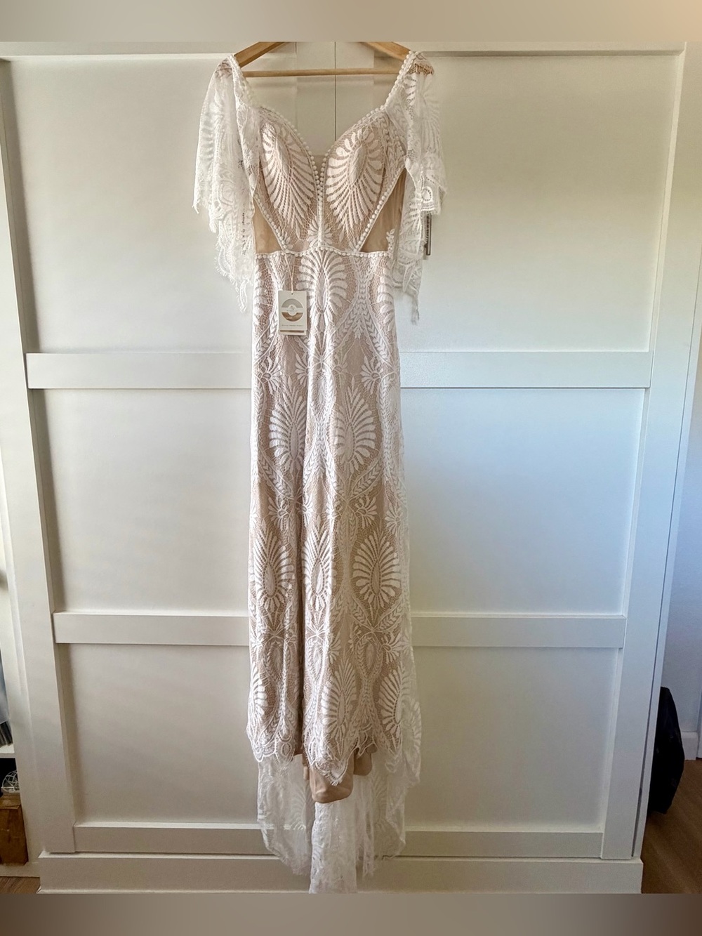Ayervici Women's Halter Lace Wedding Dress Removable Bell Sleeves High Slit new